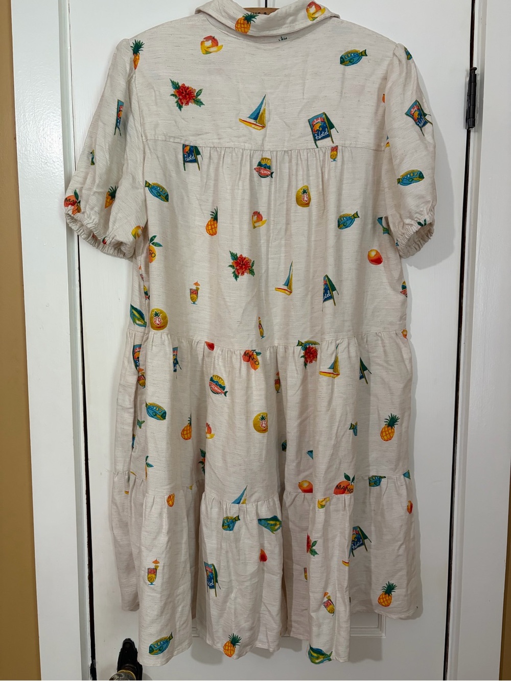 Jane and Delancey Cream Tiered Midi Dress with Colorful Fruit & Nautical Print - Picture 2 of 9